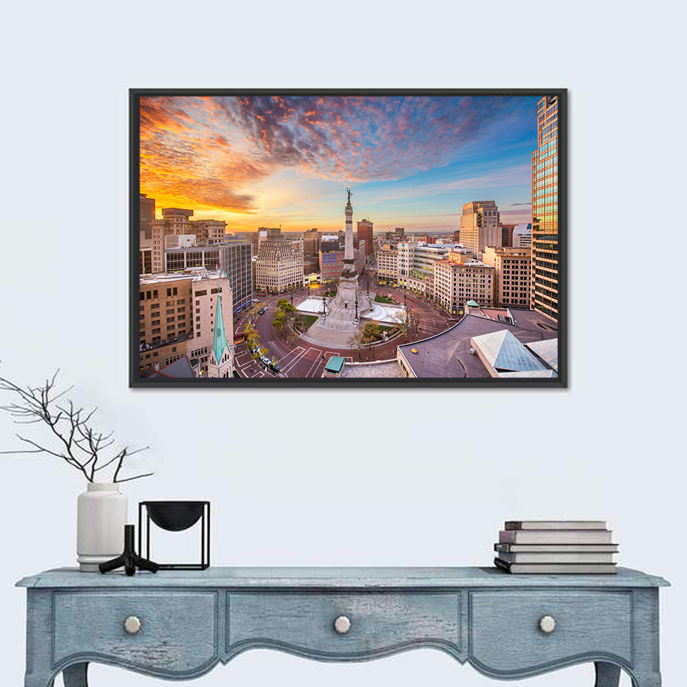 Indianapolis Monument Circle Wall Art in a room, landscape