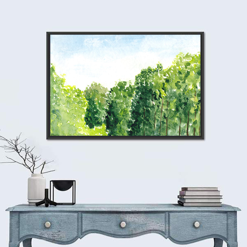Summer Canopy Watercolor Illustration Wall Art in a room, landscape