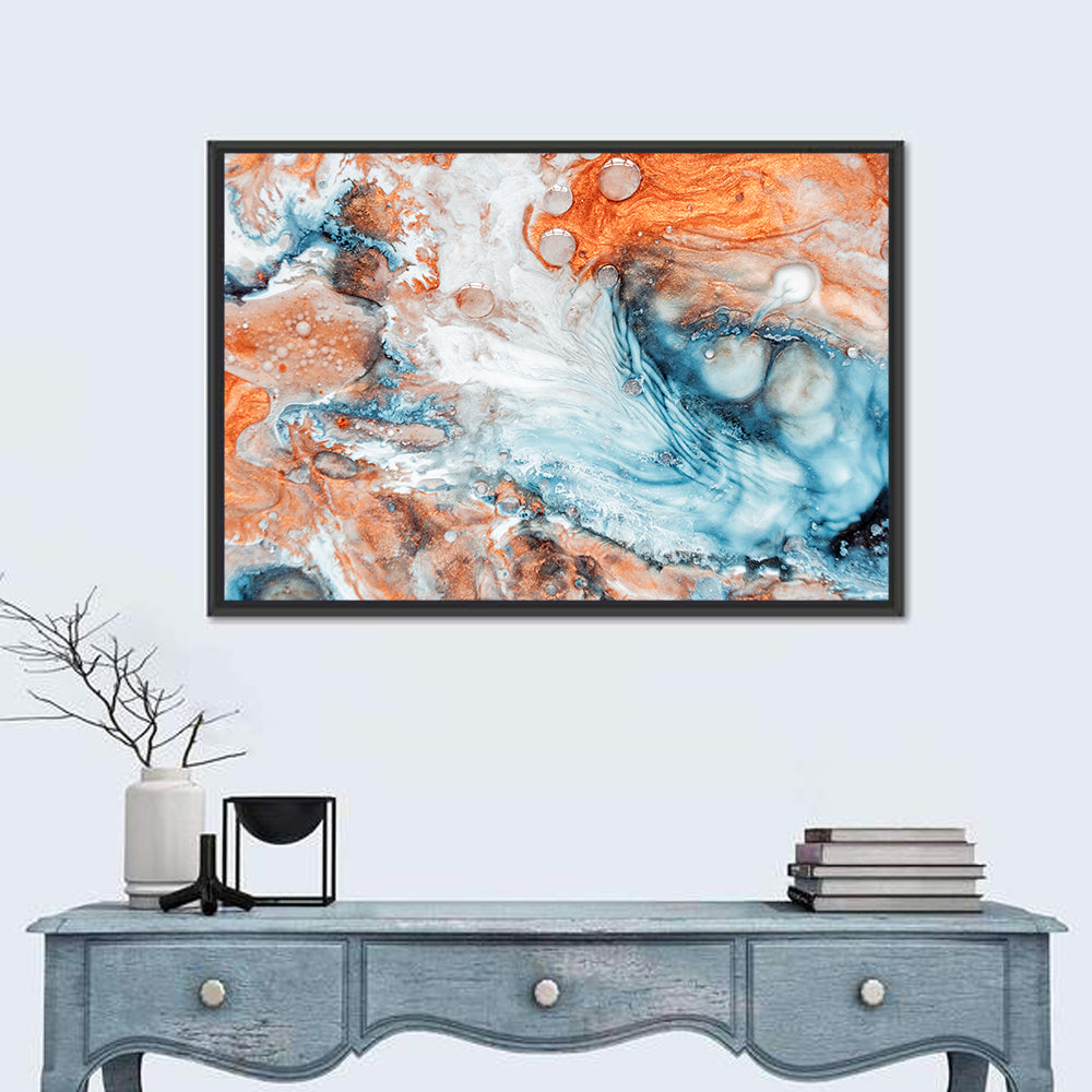 Copper Marble Fluid Abstract Wall Art in a room, landscape