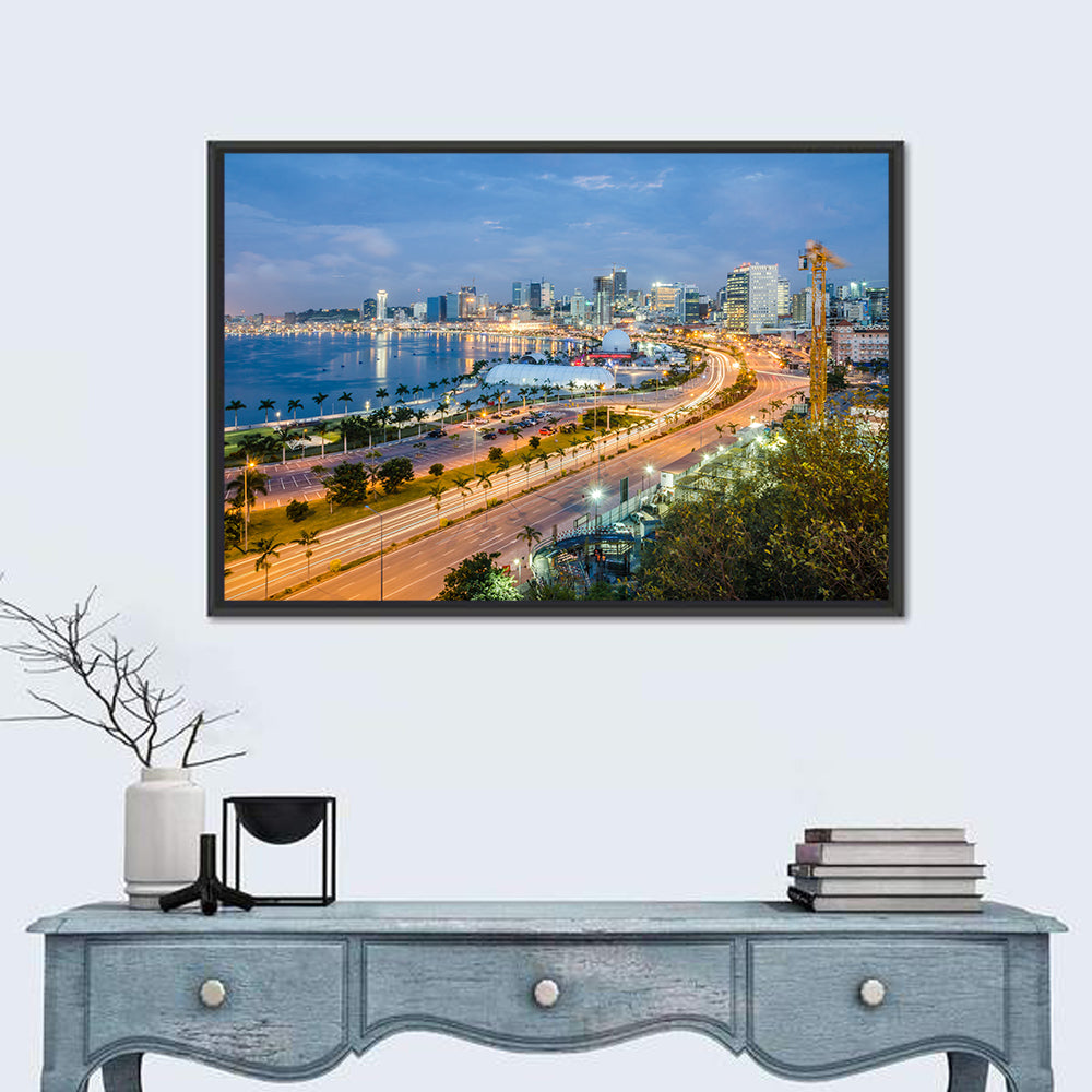 Luanda Bay Twilight Skyline Wall Art in a room, landscape