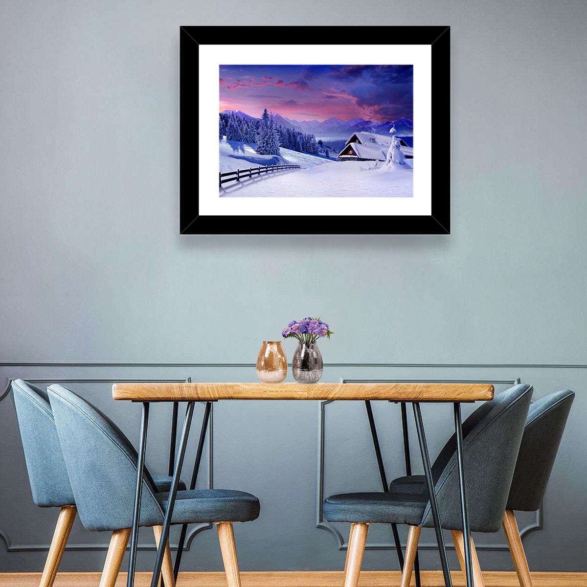 Snowy Mountain Cabin Wall Art