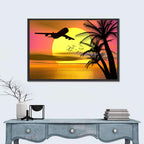 Wide-body Airplane Over Caribbean Dusk Wall Art