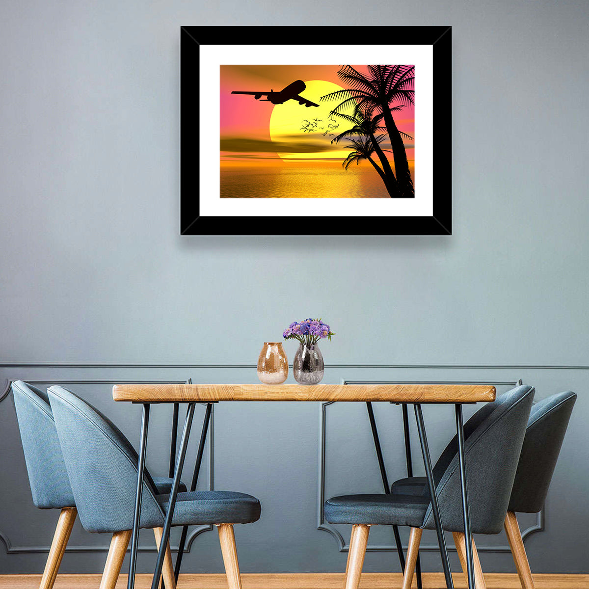 Wide-body Airplane Over Caribbean Dusk Wall Art