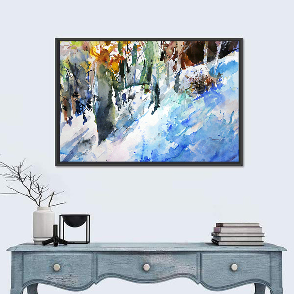 Winter Forest Watercolor Study Wall Art in a room, landscape