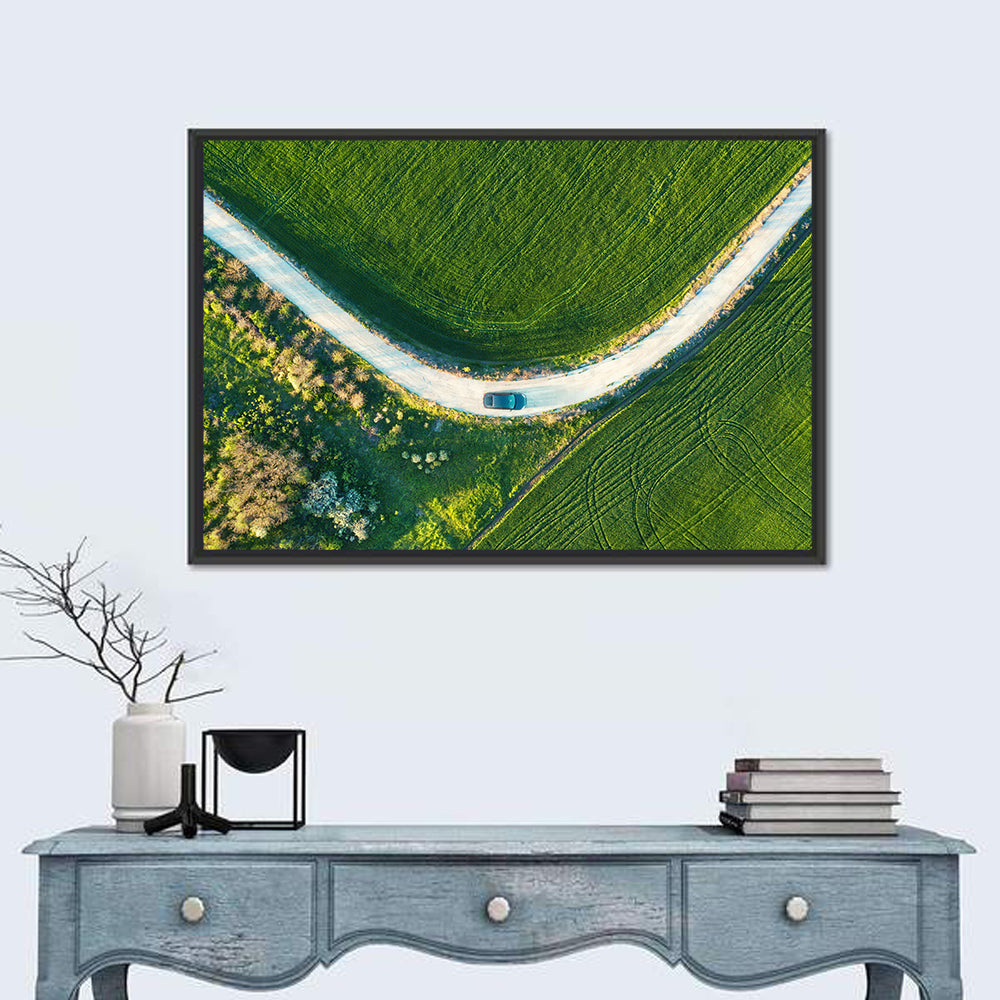 Aerial Farm Fields at Golden Hour Wall Art in a room, landscape