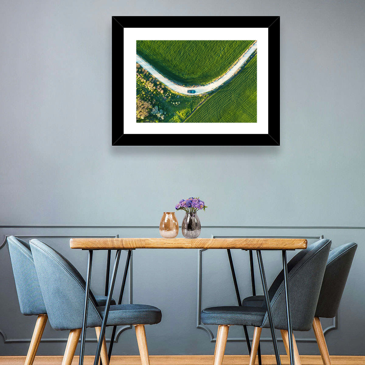 Aerial Farm Fields at Golden Hour Wall Art in a room, landscape