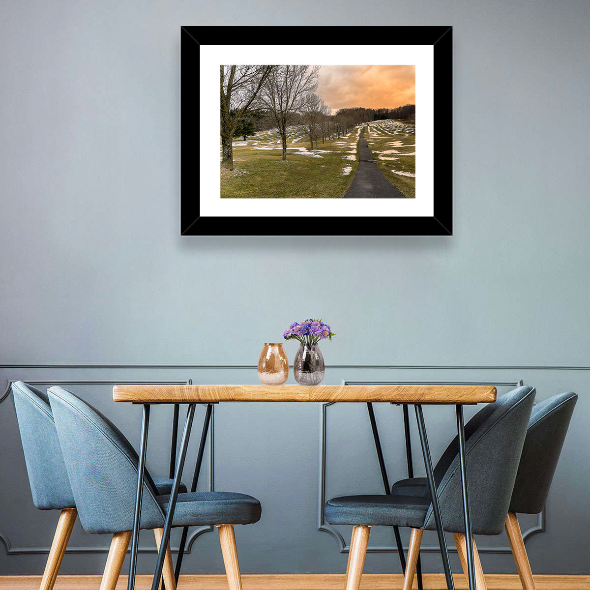 Roscoe Conkling Park Winter Path Wall Art in a room, landscape