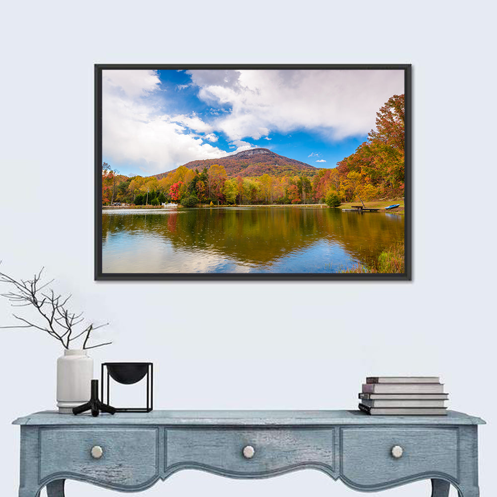 Yonah Mountain Autumn Reflection Wall Art in a room, landscape