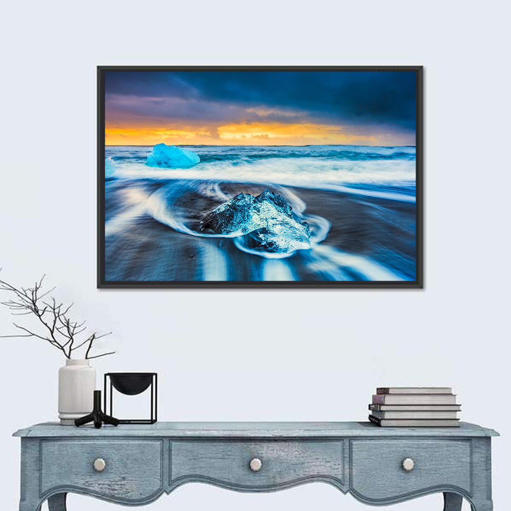 Diamond Beach Ice at Dusk Wall Art