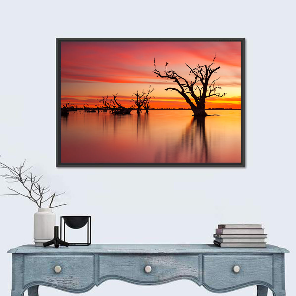Lake Bonney Sunset Reflections Wall Art in a room, landscape