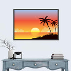 Tropical Beach Sunset Illustration Wall Art