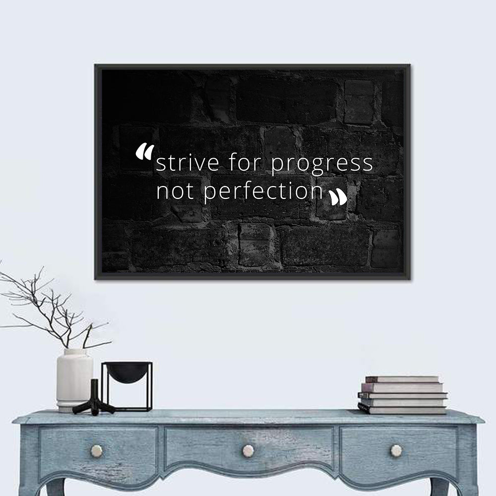 Strive for Progress Brick Typography Wall Art in a room, landscape