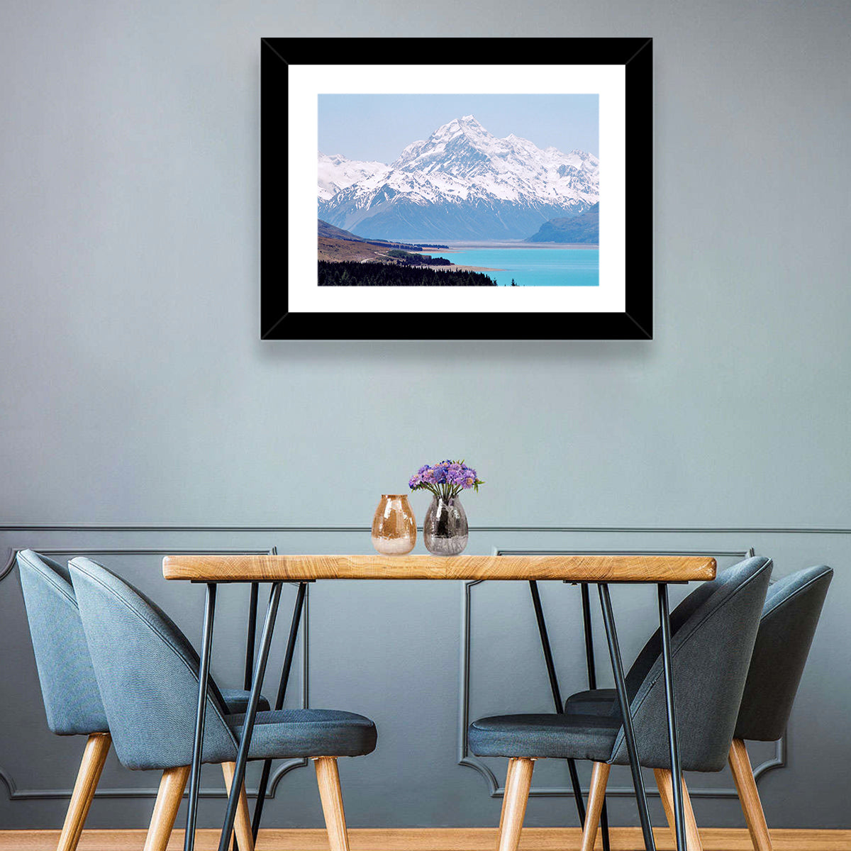 Lake Pukaki and Aoraki Mount Cook Wall Art in a room, landscape