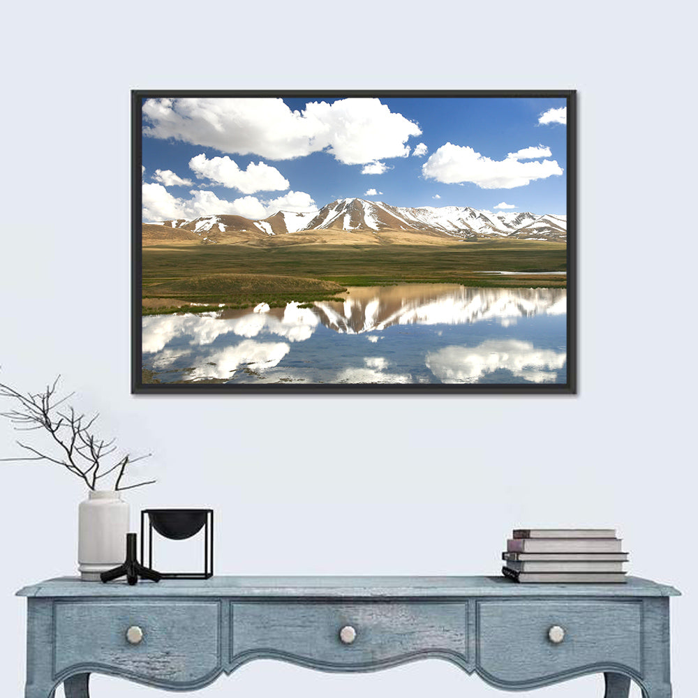 Song Kul Lake Reflection Wall Art in a room, landscape