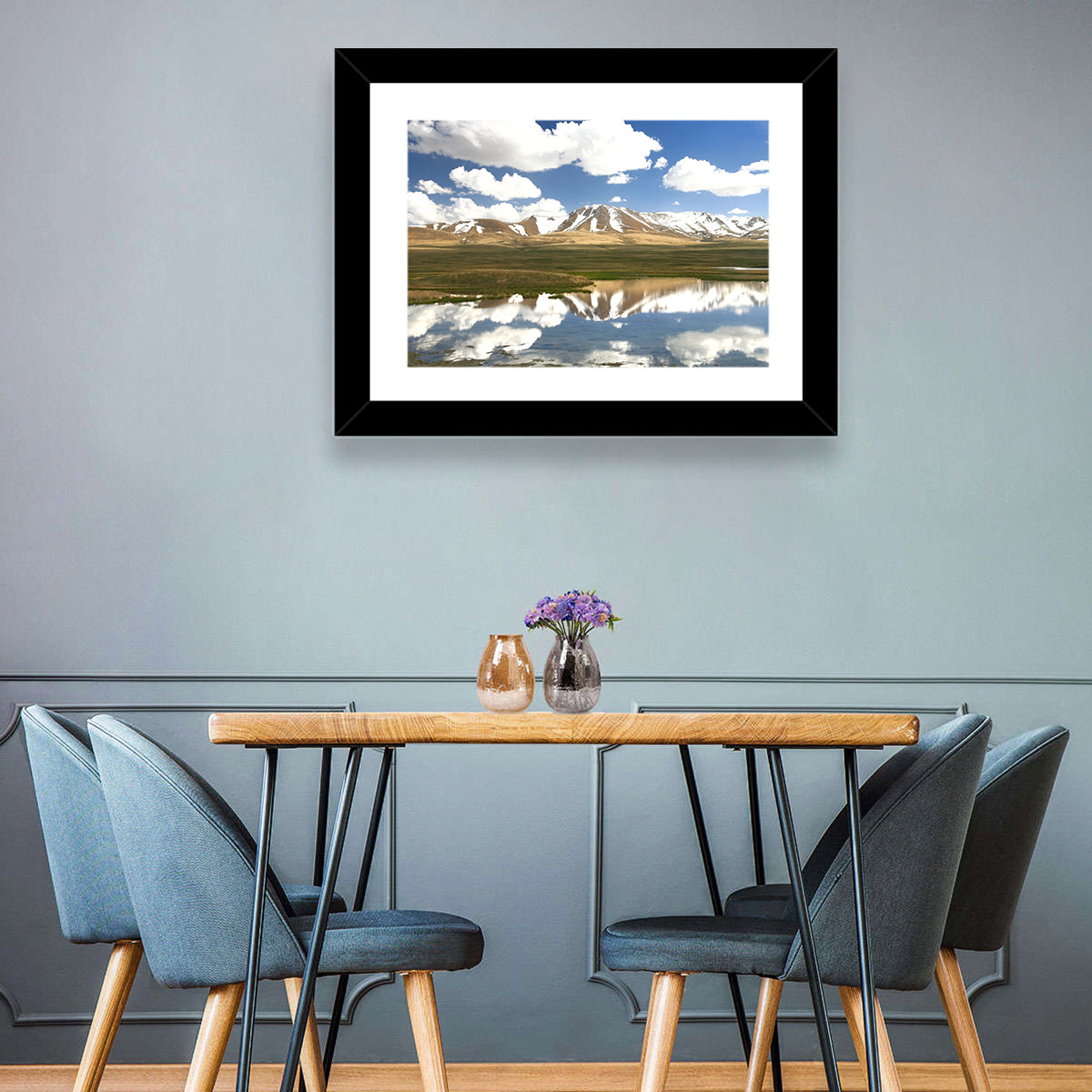 Song Kul Lake Reflection Wall Art in a room, landscape