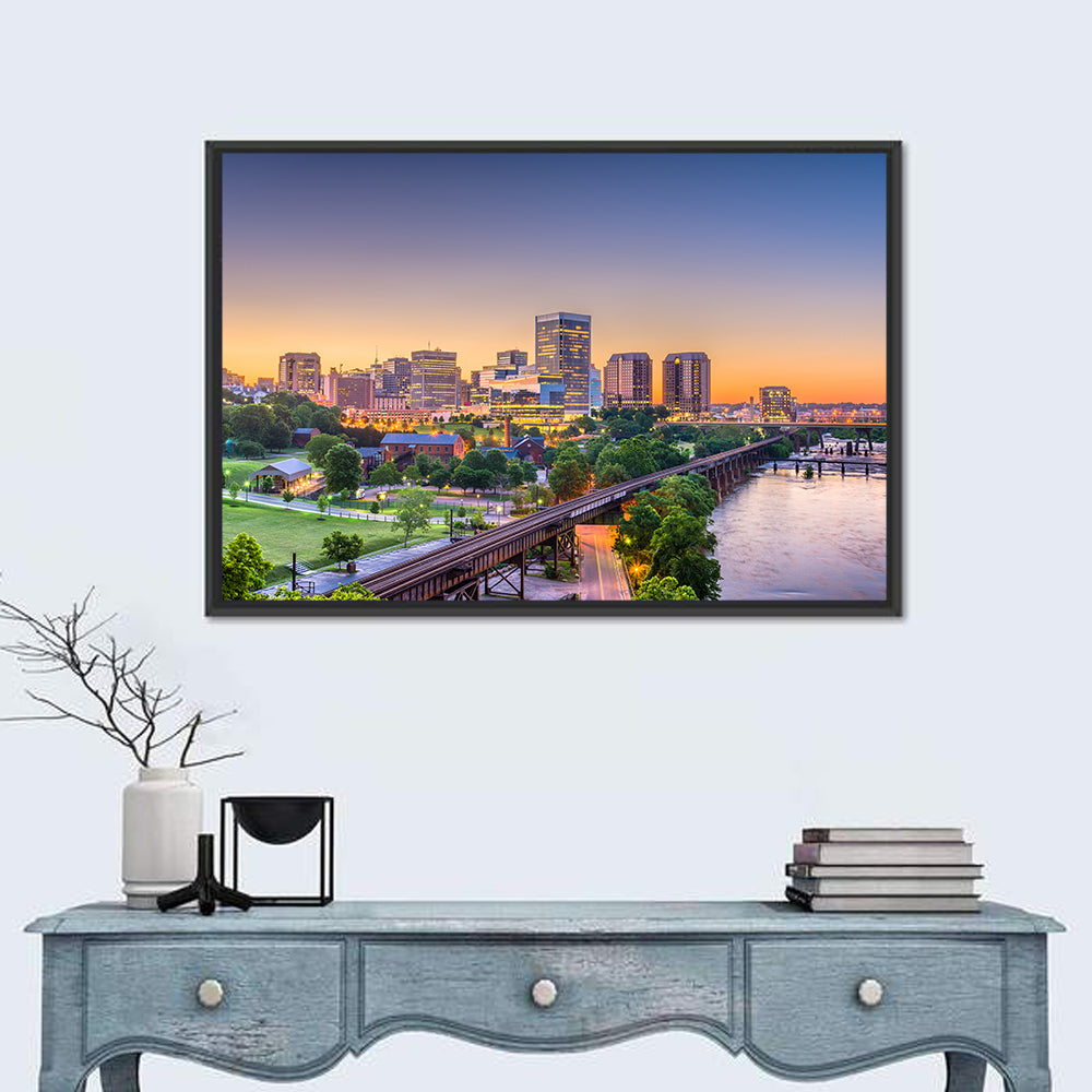 Richmond Skyline at Golden Hour Wall Art in a room, landscape