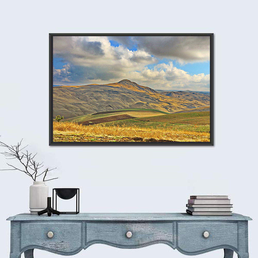 Shamakhi Valley Harvest Fields Wall Art in a room, landscape