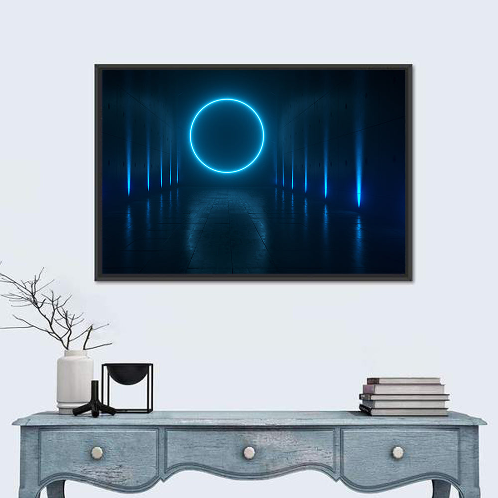 Glowing Neon Corridor Wall Art in a room, landscape
