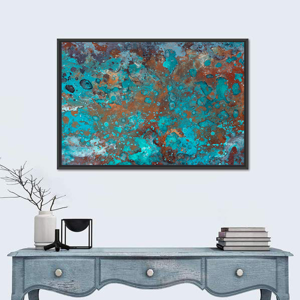 Oxidized Metal Abstract Texture Wall Art in a room, landscape