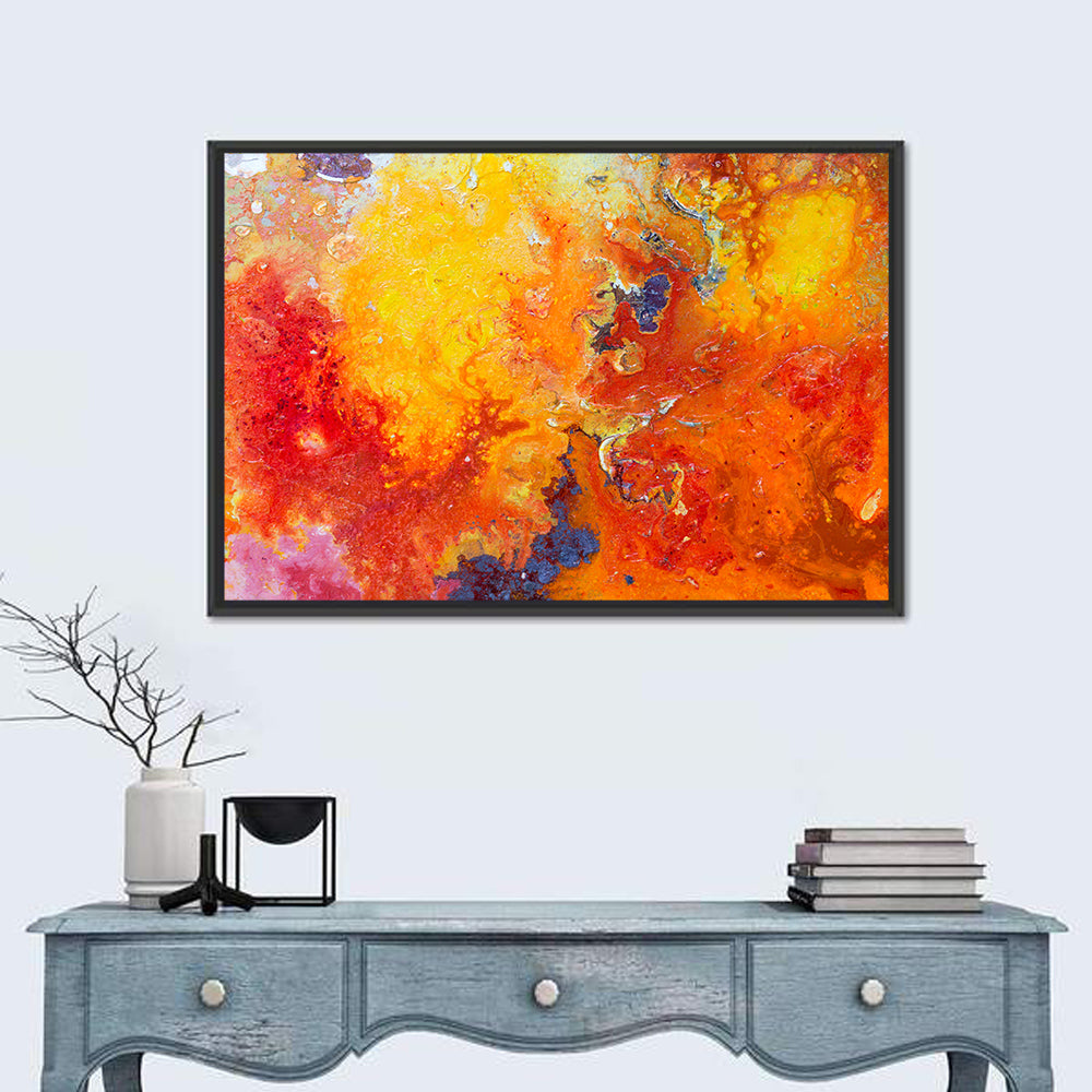 Molten Red Abstract Texture Wall Art in a room, landscape