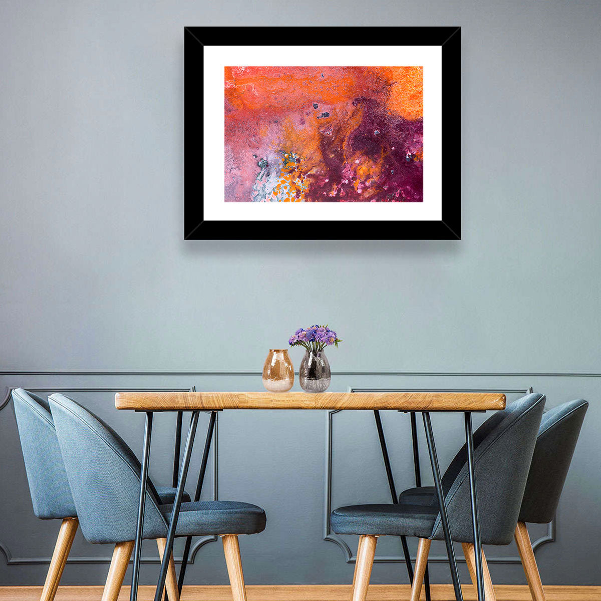 Magenta Orange Color Flow Wall Art in a room, landscape
