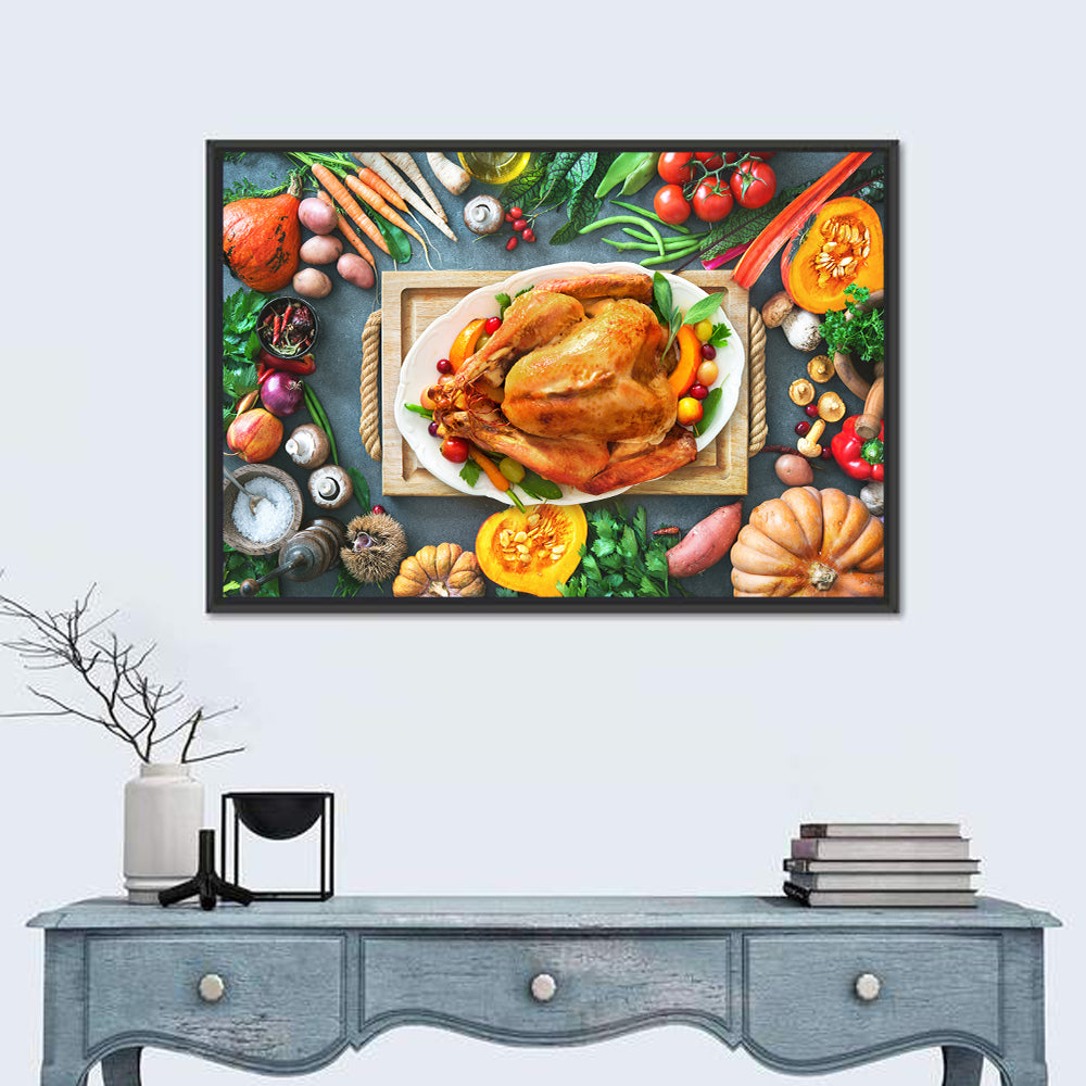 Harvest Roast Turkey Centerpiece Wall Art in a room, landscape