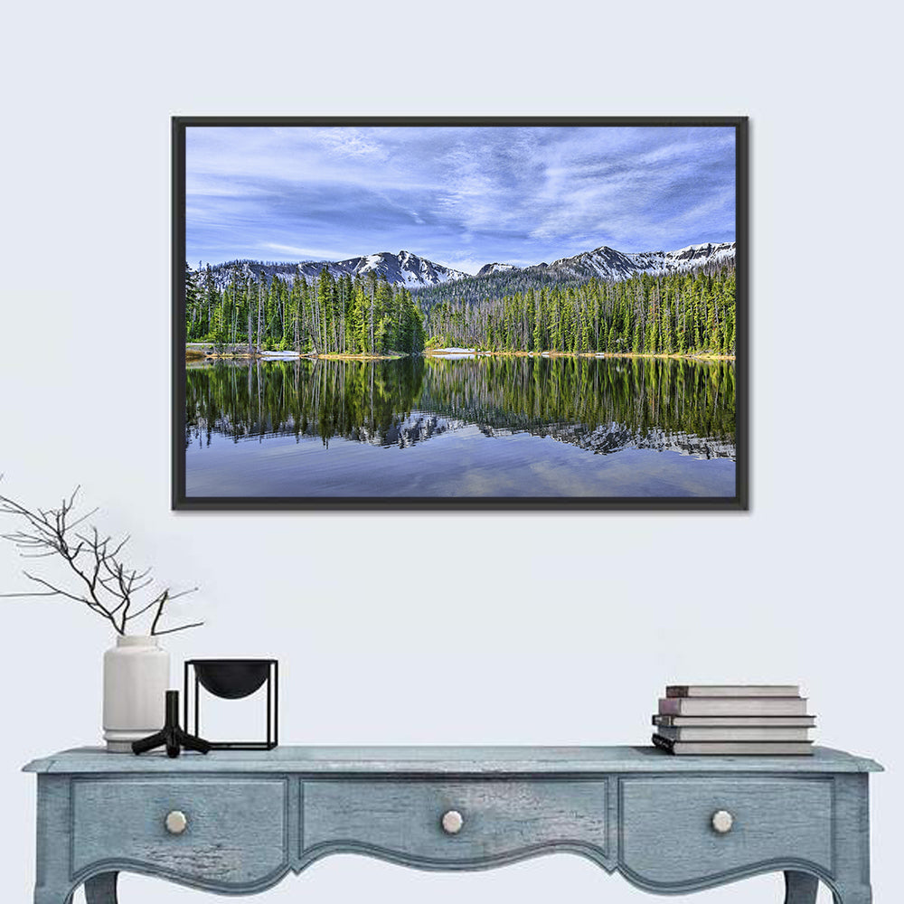 Lake Sylvan Reflection Wall Art in a room, landscape