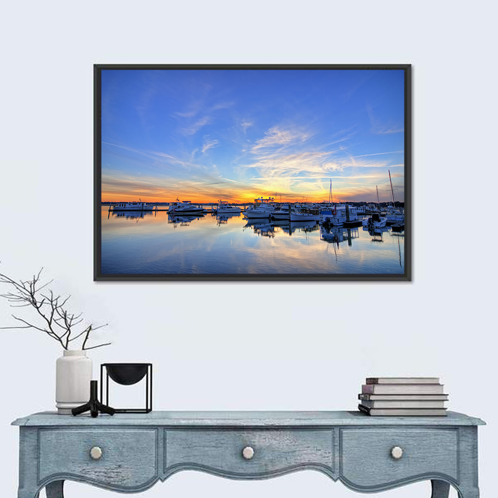 Marina at Golden Hour Wall Art in a room, landscape