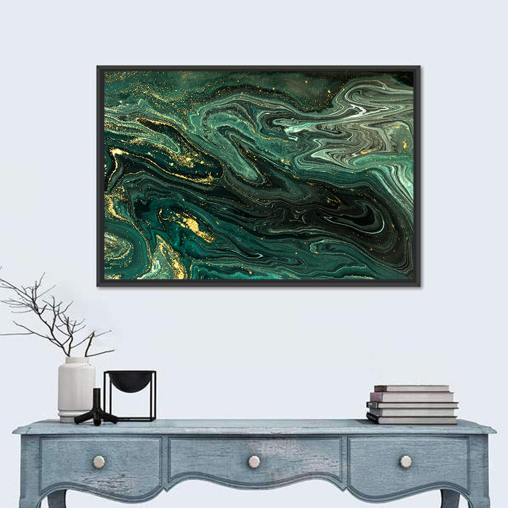 Emerald Marble Veins Wall Art in a room, landscape