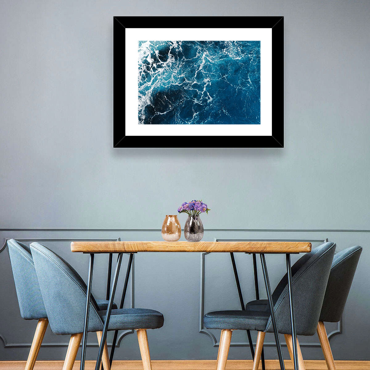 Aerial Sea Texture Wall Art in a room, landscape