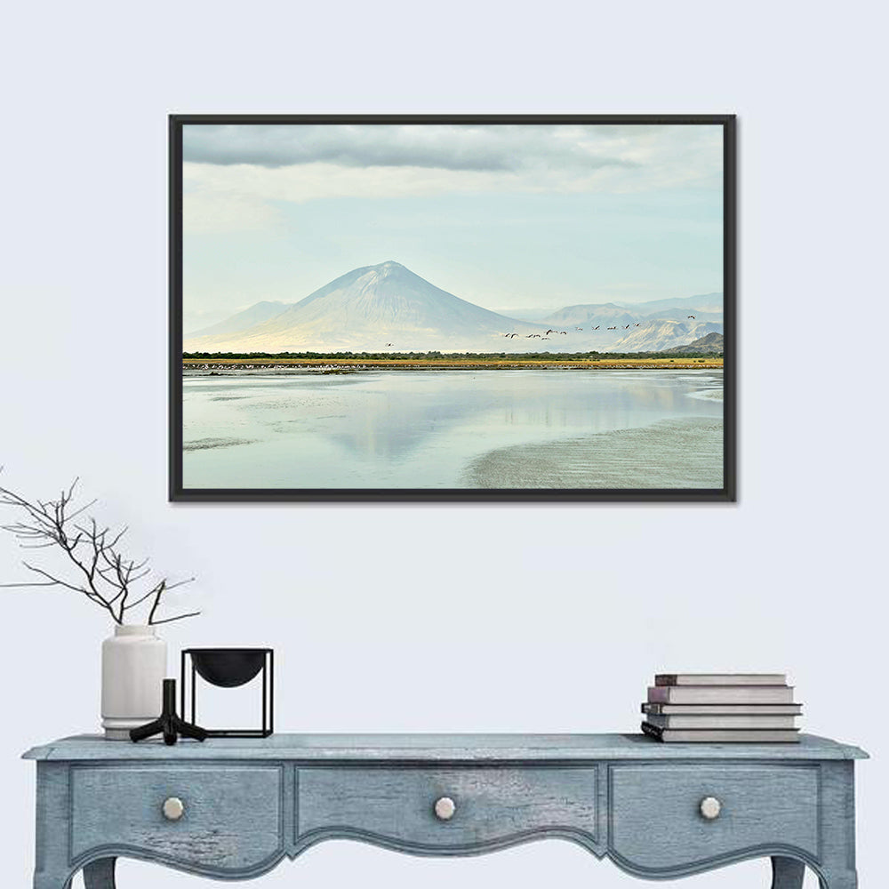 Lake Natron Reflection Wall Art in a room, landscape