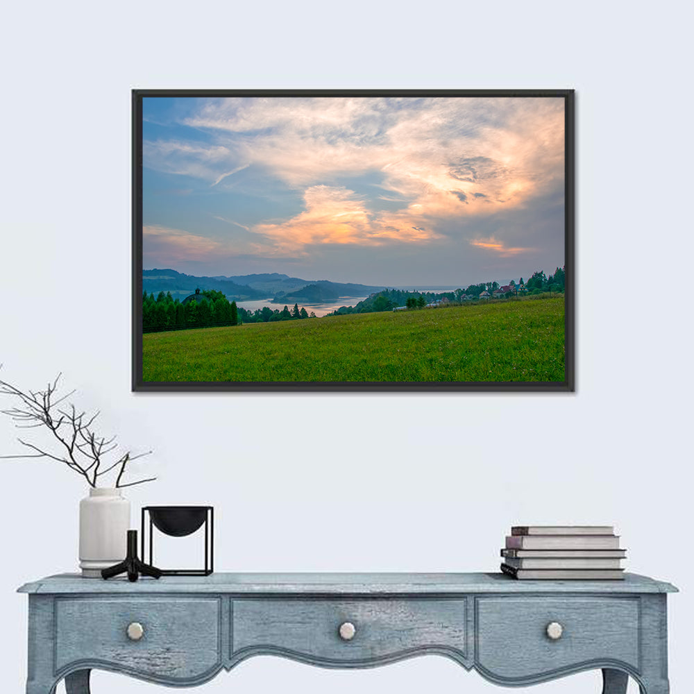 Czorsztynskie Lake Meadow at Dusk Wall Art in a room, landscape
