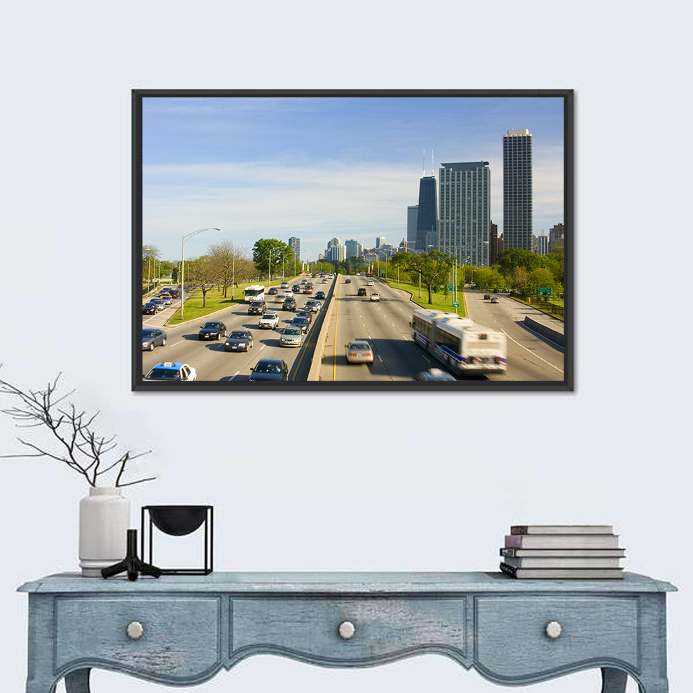 Chicago Expressway Toward Downtown Skyline Wall Art