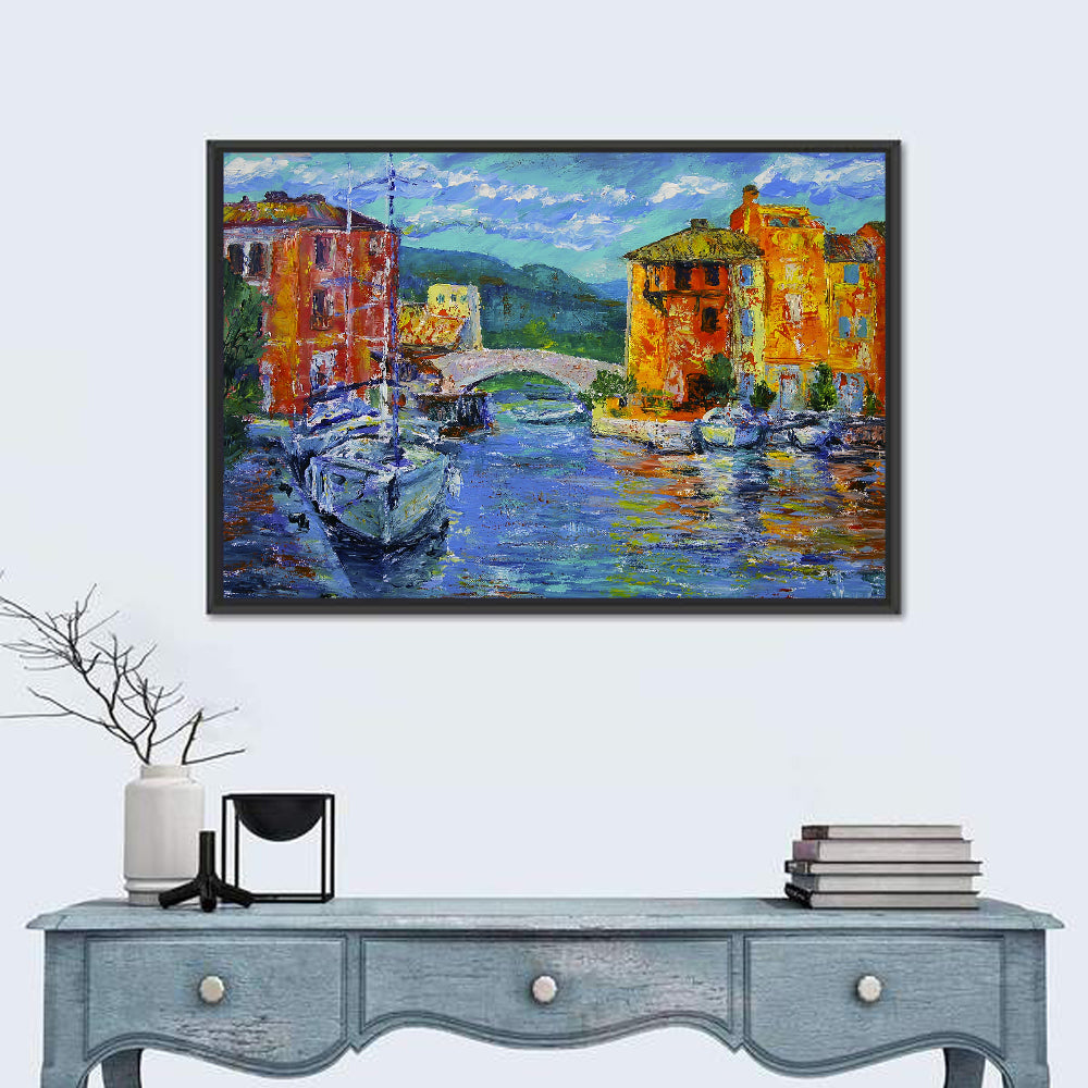 Port Grimaud Canal Scene Wall Art in a room, landscape