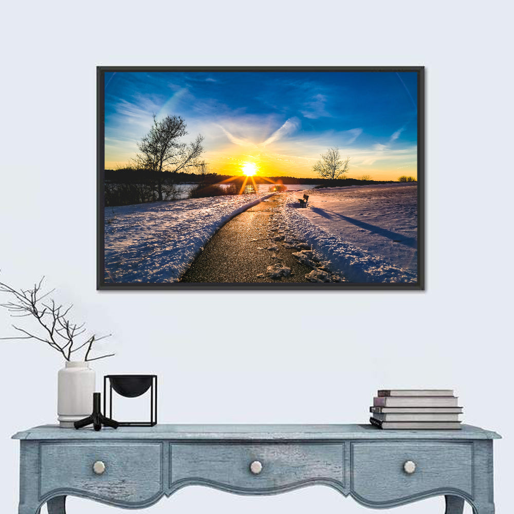Lake Zorinsky Winter Sunrise Wall Art in a room, landscape