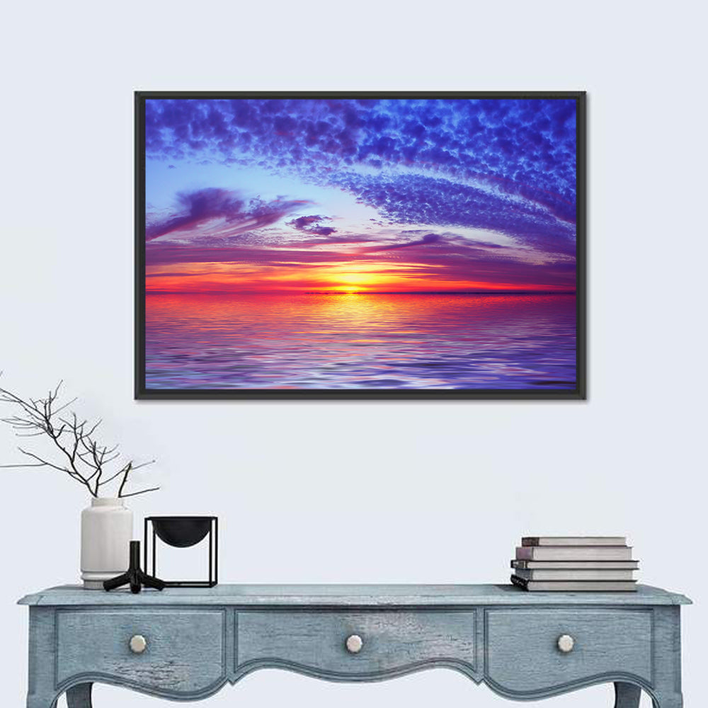 Bay Beach Sunset Wall Art in a room, landscape