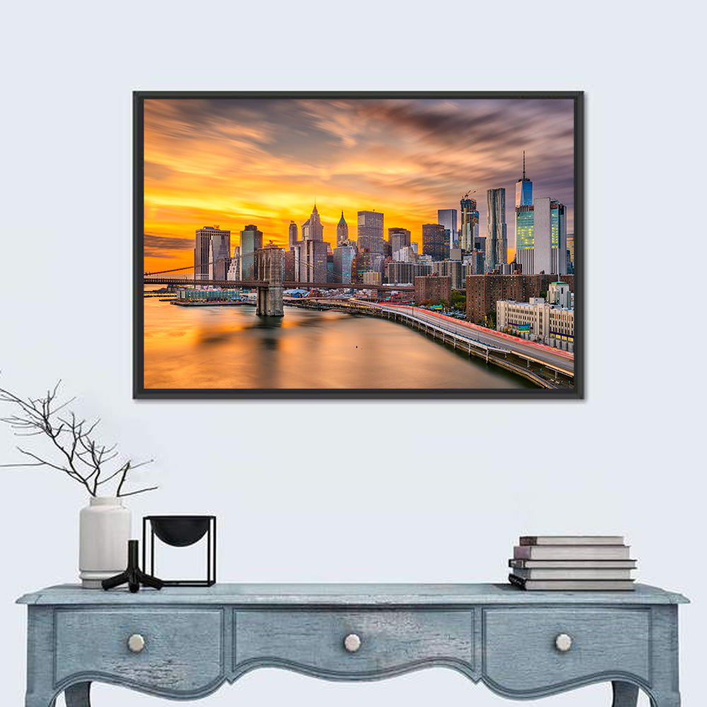 Lower Manhattan Skyline Wall Art in a room, landscape