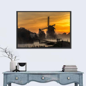 Misty Windmill Sunrise Wall Art