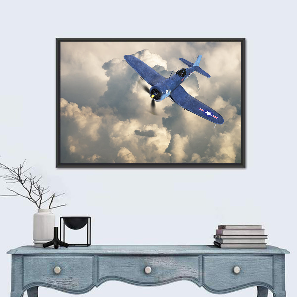 Wwii Fighter Plane Over Clouds Wall Art