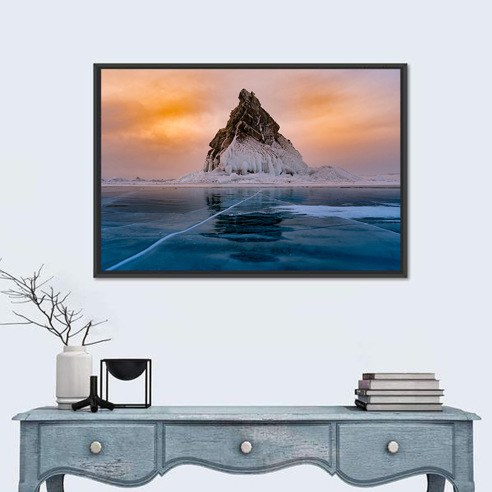 Frozen Lake Baikal at Dusk Wall Art in a room, landscape