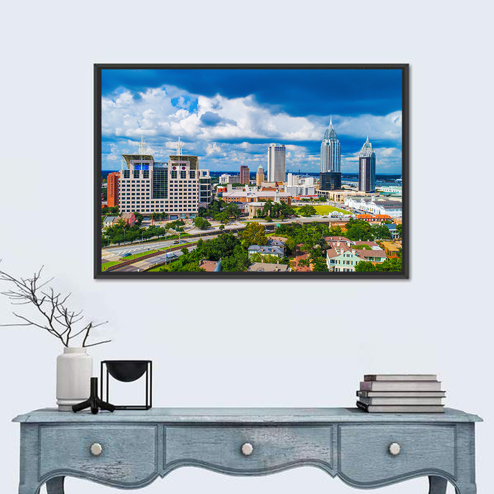 Mobile Skyline with Rsa Battle House Tower Wall Art in a room, landscape