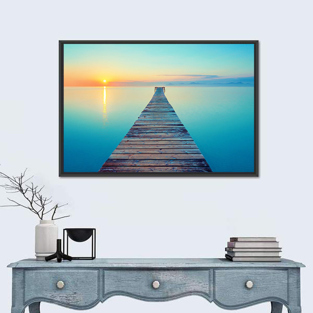 Wooden Footbridge at Sunset Wall Art in a room, landscape