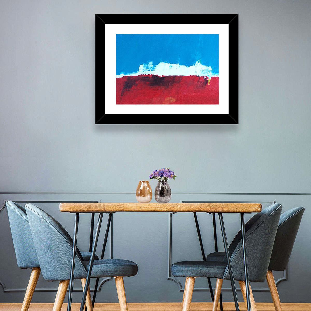 Ocean Horizon Abstract Wall Art in a room, landscape