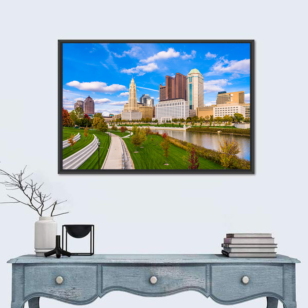 Columbus Skyline Wall Art in a room, landscape