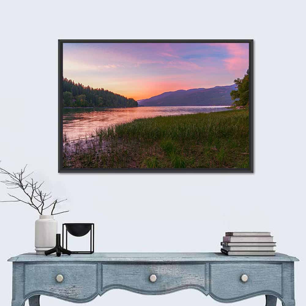 Whitefish Lake Sunset Glow Wall Art in a room, landscape