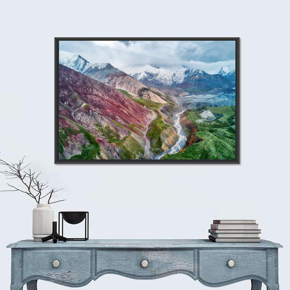 Mount Lenin Glacial Valley Wall Art in a room, landscape