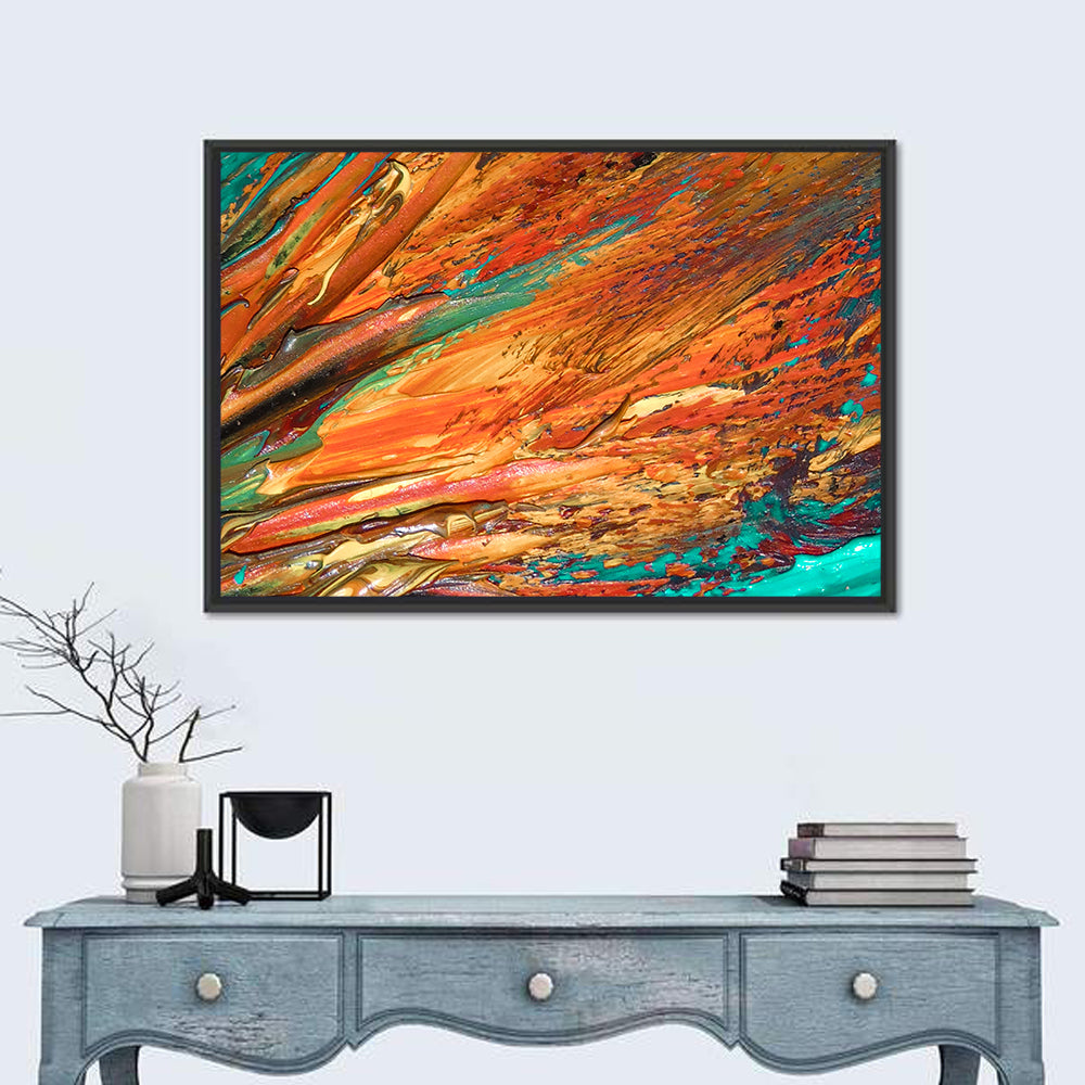 Flowing River Abstract in Orange and Teal Wall Art