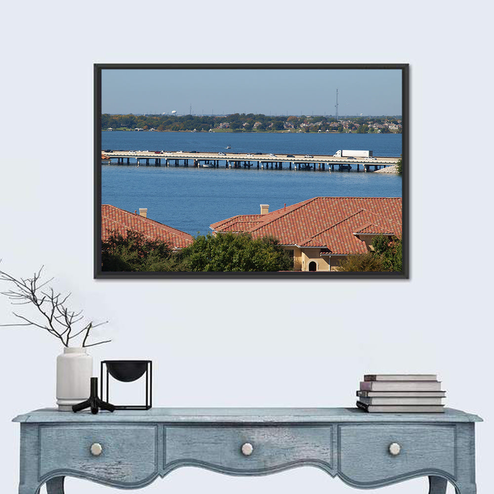 Lake Ray Hubbard Bridge View Wall Art in a room, landscape