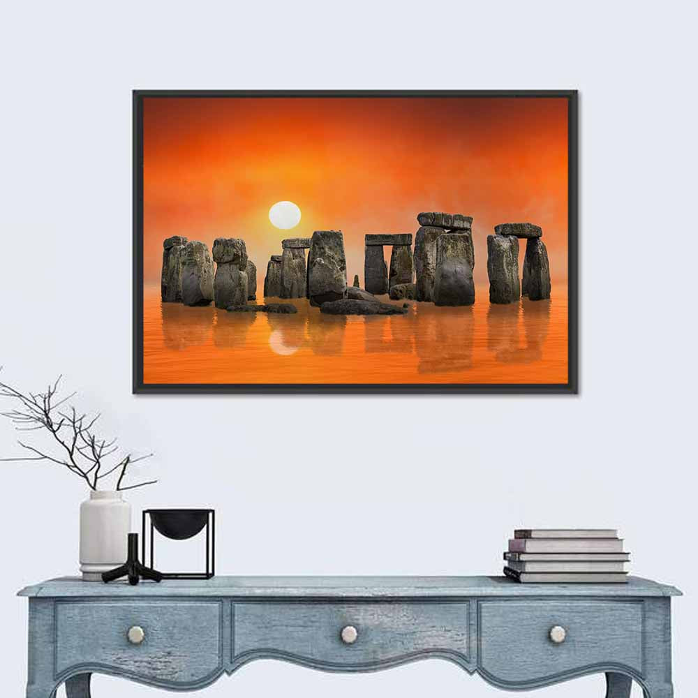 Stonehenge Sunrise Reflection Wall Art in a room, landscape