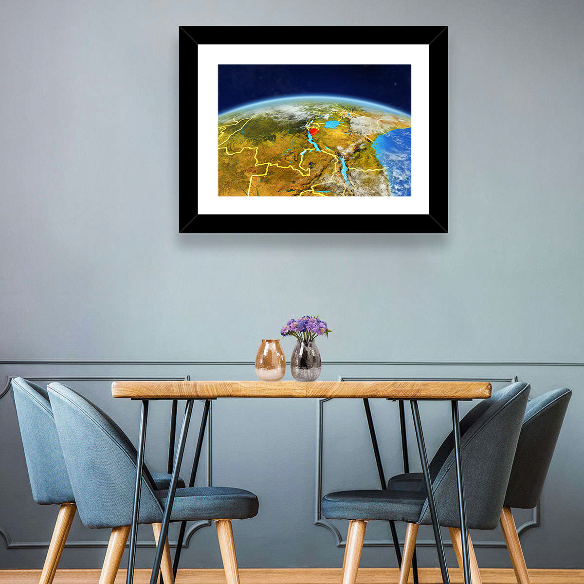 East Africa Great Lakes from Space Wall Art in a room, landscape